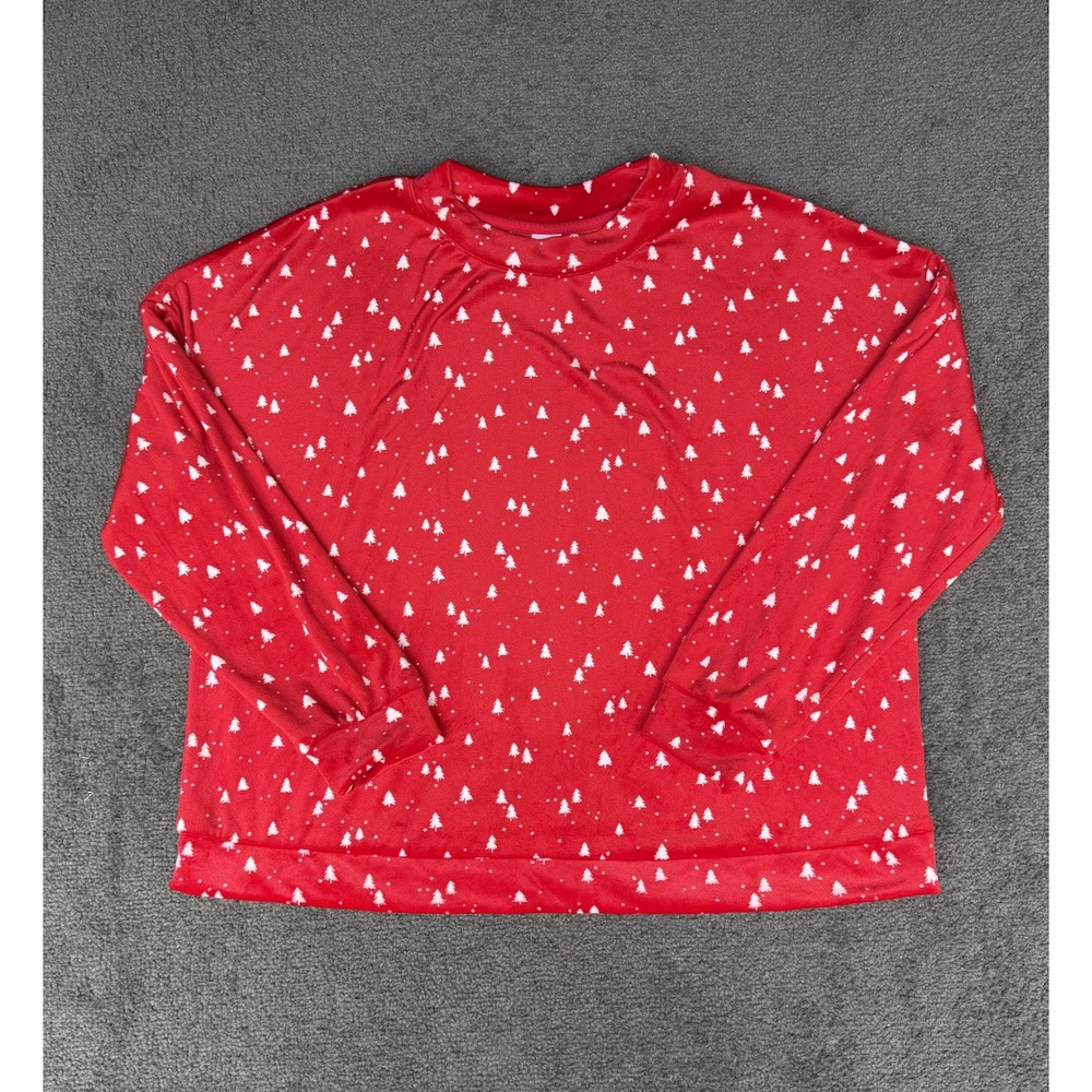 Auden Womens XL Red Christmas Tree Pajama Set Long Sleeve Top Joggers Soft
